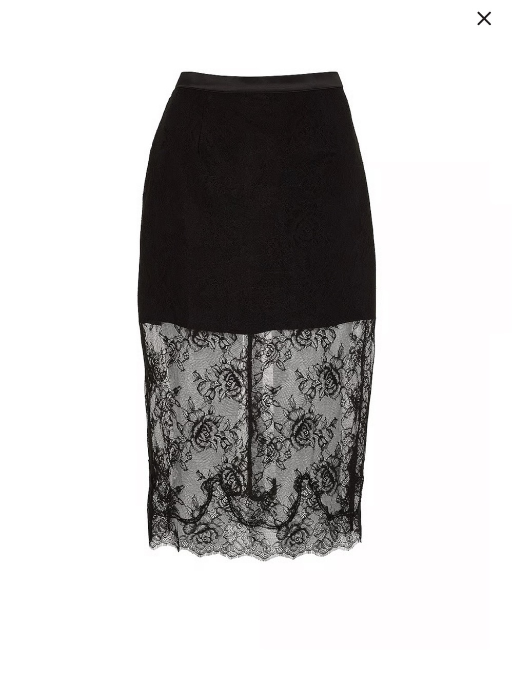 Victoria's Secret black lace midi skirt with floral design, size XS